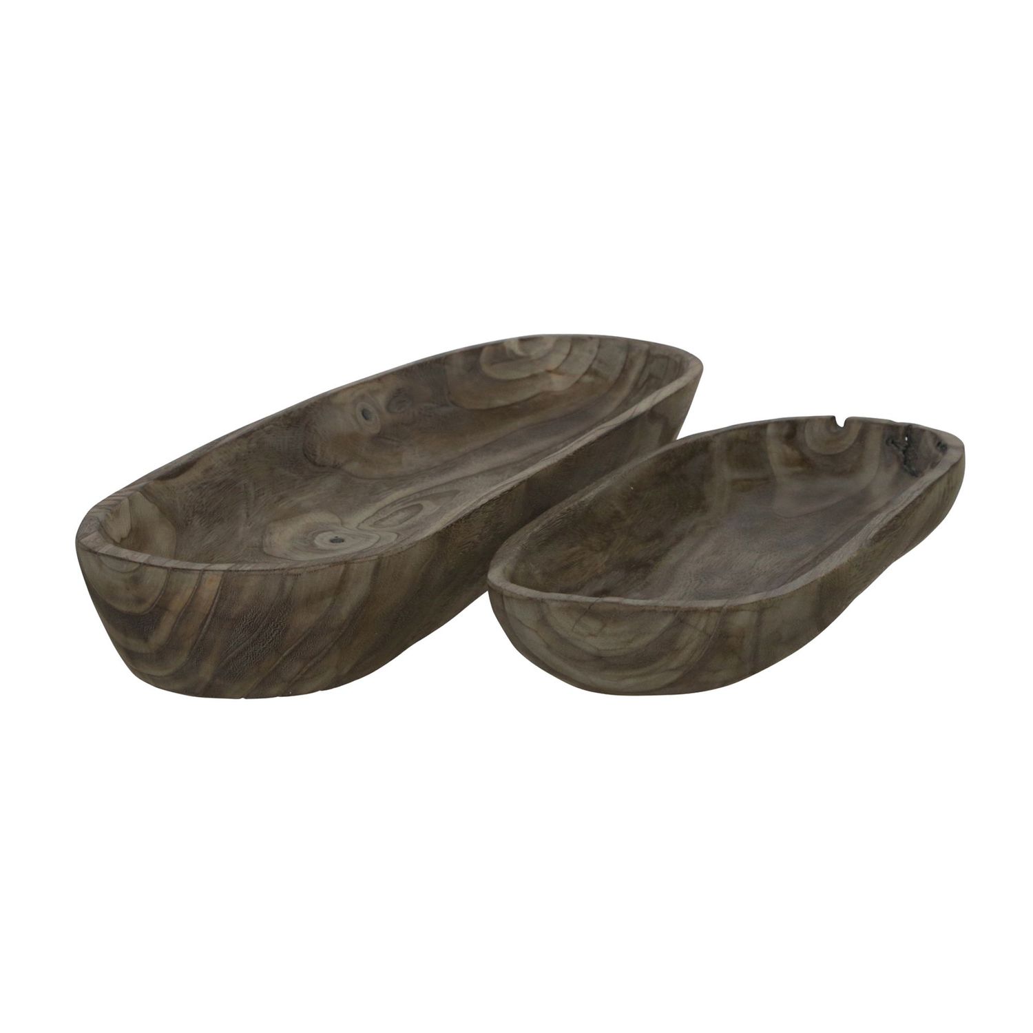 SET OF 2 WOOD DECOR BOWLS  GRAY 18/24 X 6&quot; W 3&quot; H