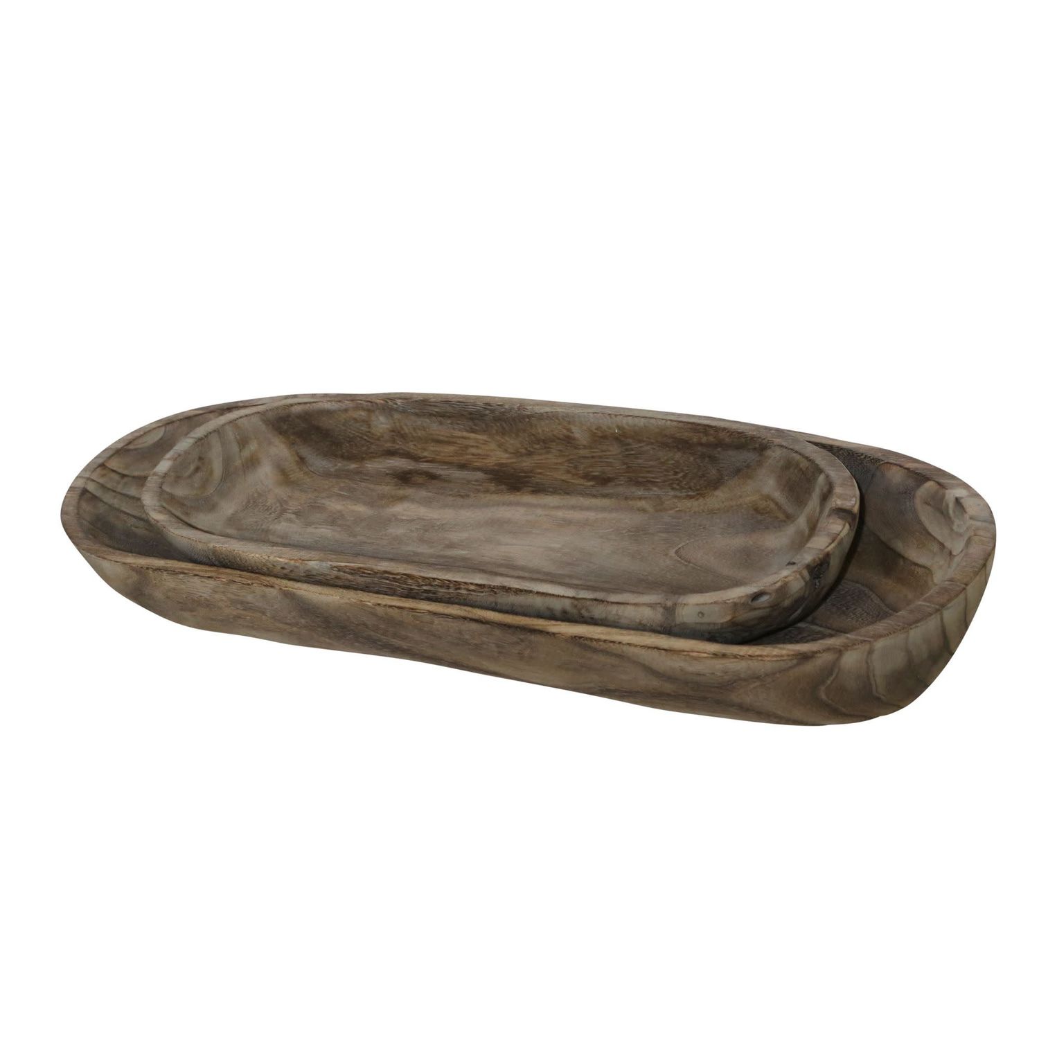 SET OF 2 WOOD DECOR BOWLS  GRAY 18/24 X 6&quot; W 3&quot; H