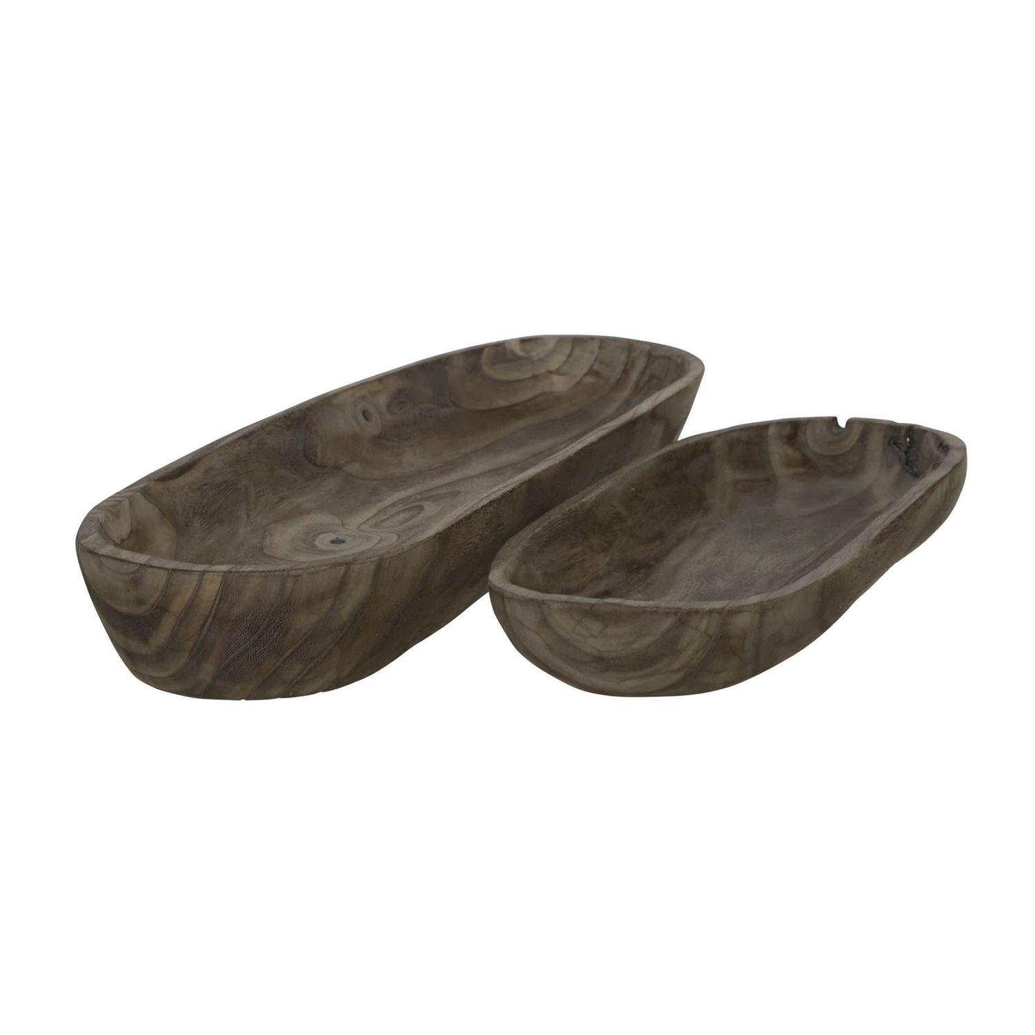 SET OF 2 WOOD DECOR BOWLS  GRAY 18/24 X 6&quot; W 3&quot; H
