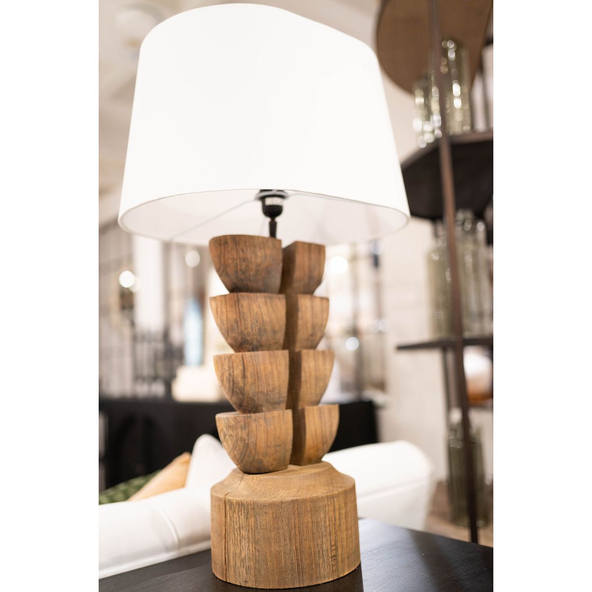 Carved Wooden Lamp 9.4x9.4x19.7
