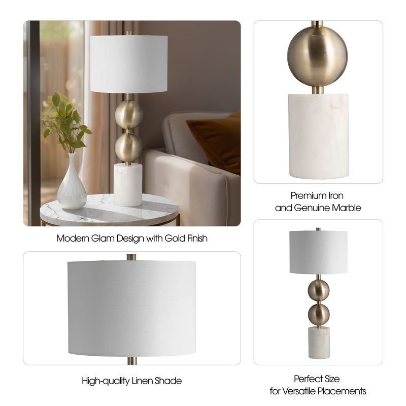 MARBLE, 30" STACKING ORBS TABLE LAMP, GOLD/WHITE