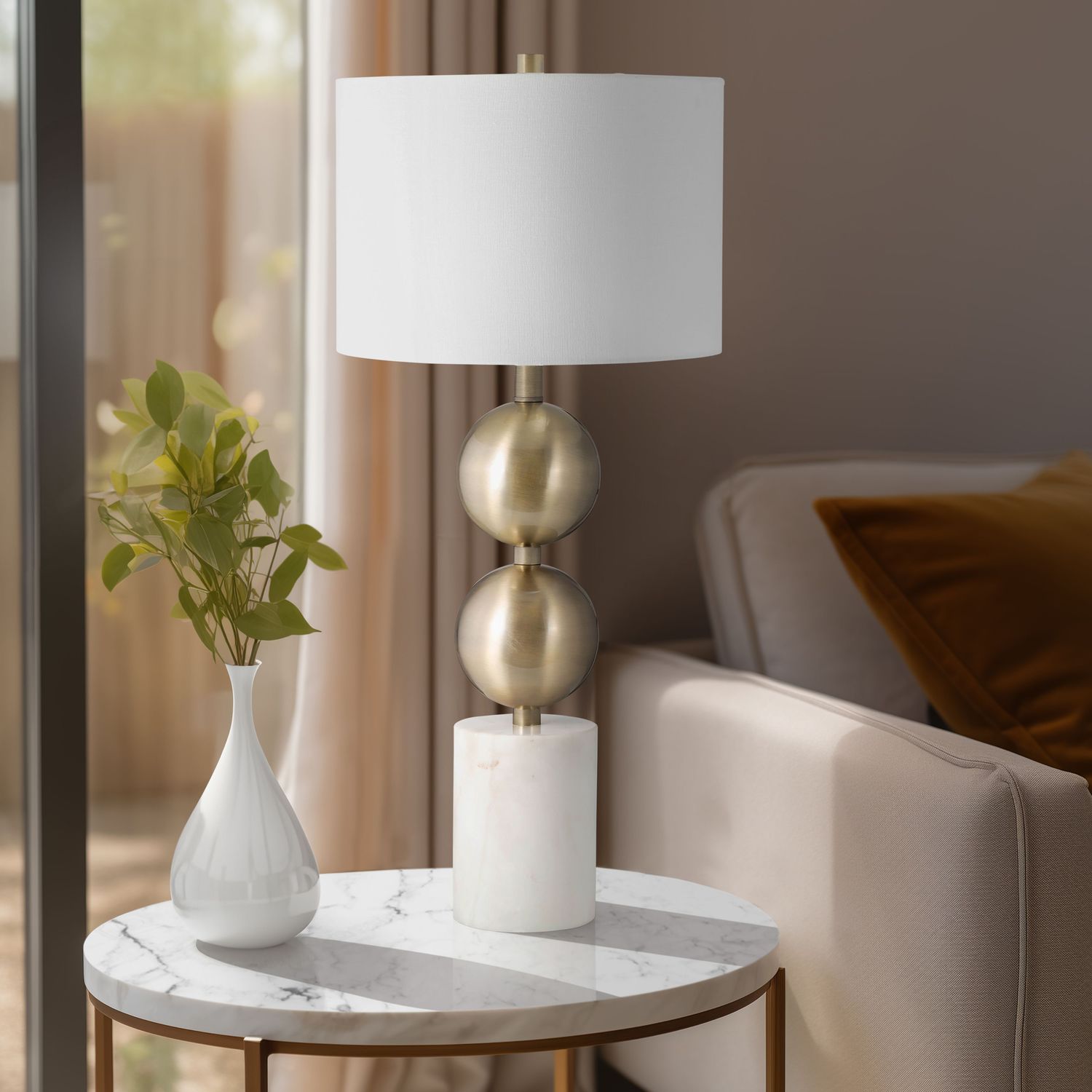 MARBLE, 30&quot; STACKING ORBS TABLE LAMP, GOLD/WHITE