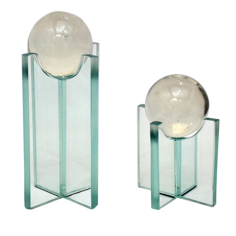 S/2 8/12" KELBY GLASS STATUARY SPHERES, CLEAR