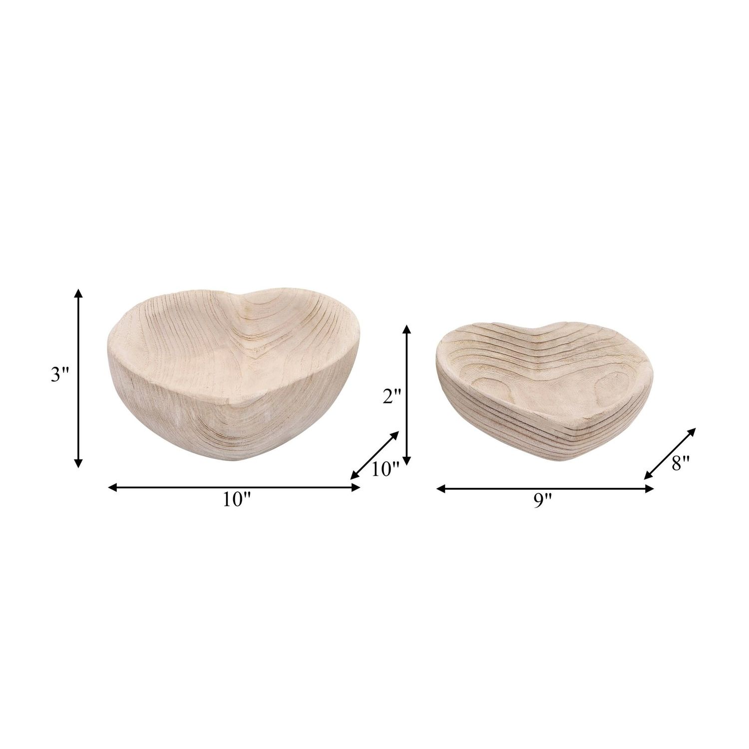 Heart Bowls  Set of 2, 10&quot; x 10&quot;) 9&quot; x 8&quot; x 8&quot;