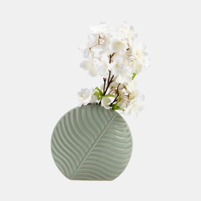 CERAMIC 11&quot; ROUND BOTANICAL VASE, CUCUMBER