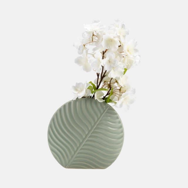 CERAMIC 11&quot; ROUND BOTANICAL VASE, CUCUMBER