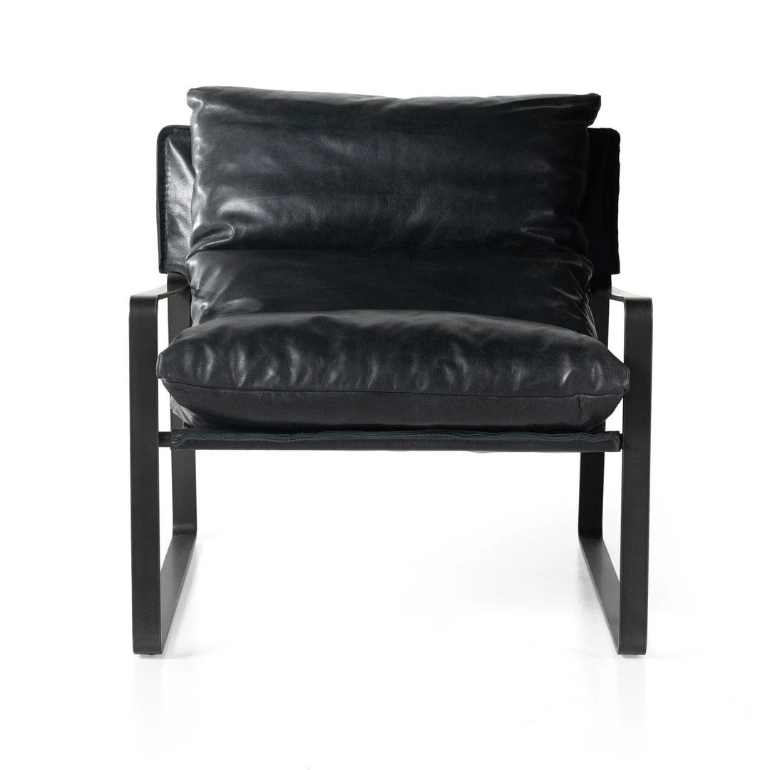 Emmett Sling Chair- Dakota Black Leather 29” x 36” x 29”