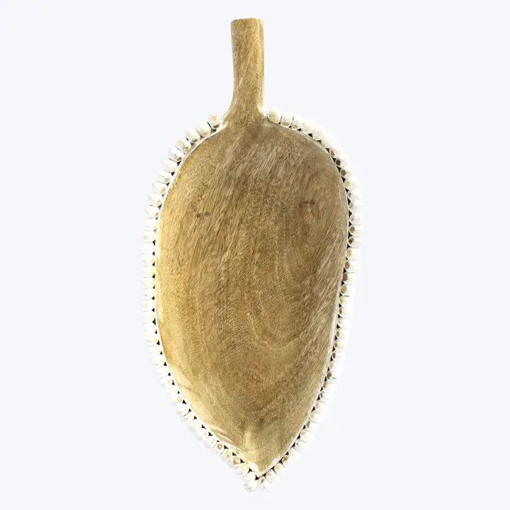 Mango Wood Leaf Tray with Beaded Edge  16 x 7 x 2.5 in