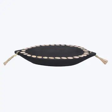 Wooden Tray, Black with Natural Tone Tassles 16.9 x 7.9 x 2 in
