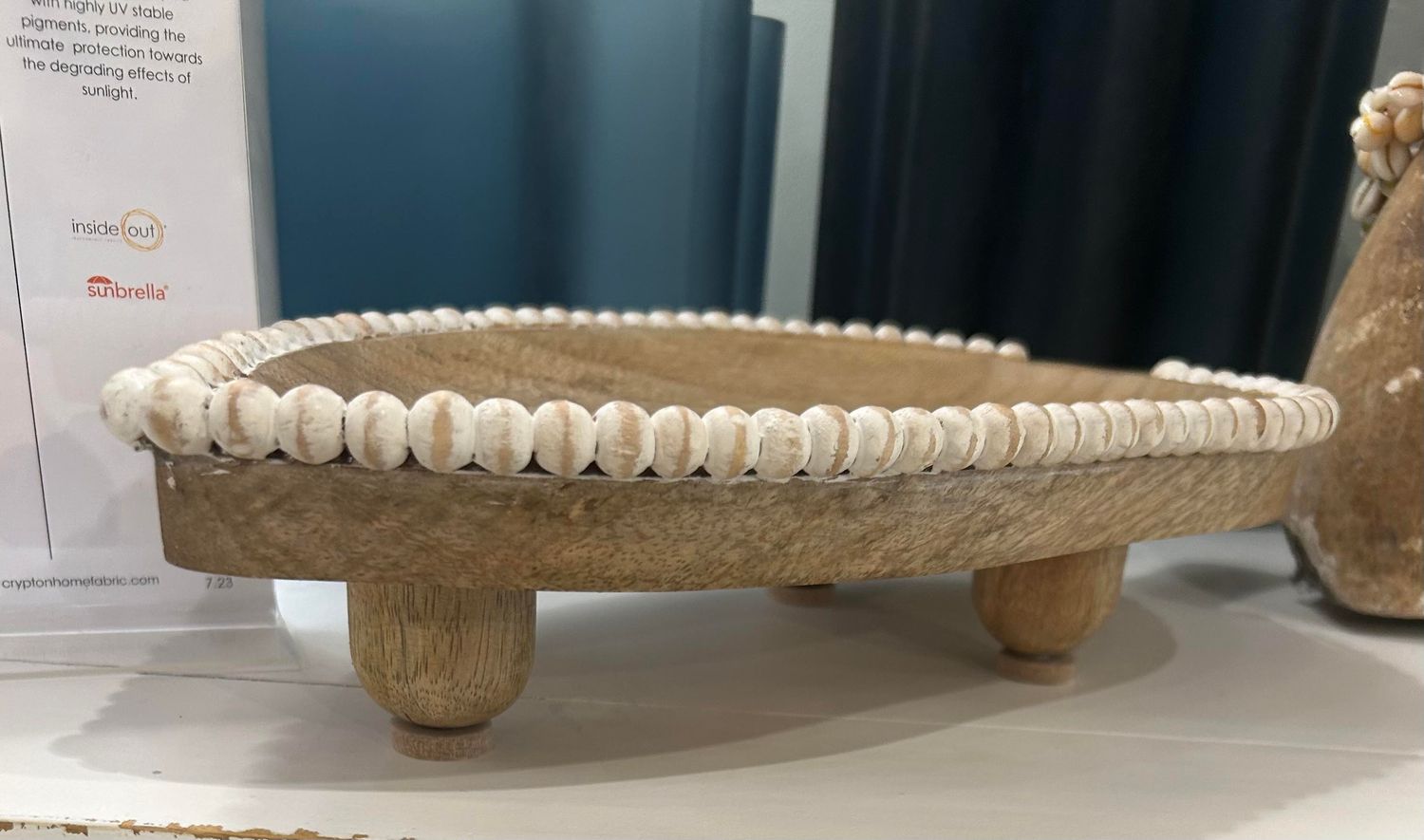 Mango Wood Leaf Tray with Beaded Edge  16 x 7 x 2.5 in