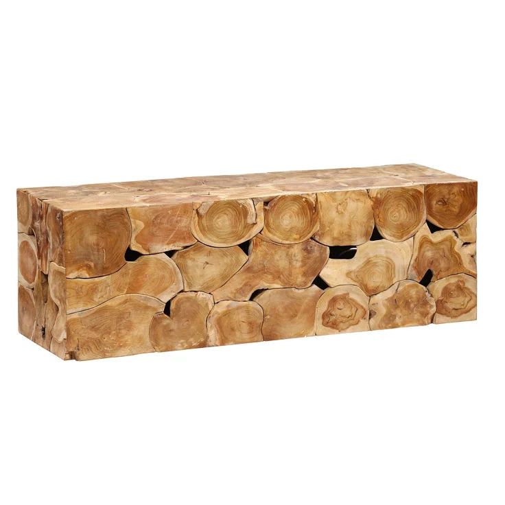 Teak Puzzle Bench Width: 55 in Depth: 16 in Height: 18 in Seat Depth: 16 in Seat Height: 18 in