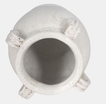 9" TERRACOTTA VASE WITH HANDLES, WHITE CRACKLE
