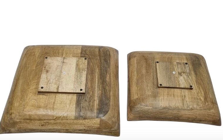 Enamel and Mangowood Square Bowl 2PC set wht &amp; nat