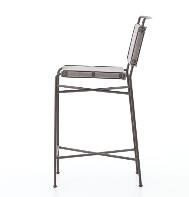 Stone Washed Grey and Iron Counter Stool-20.5x24.25x40