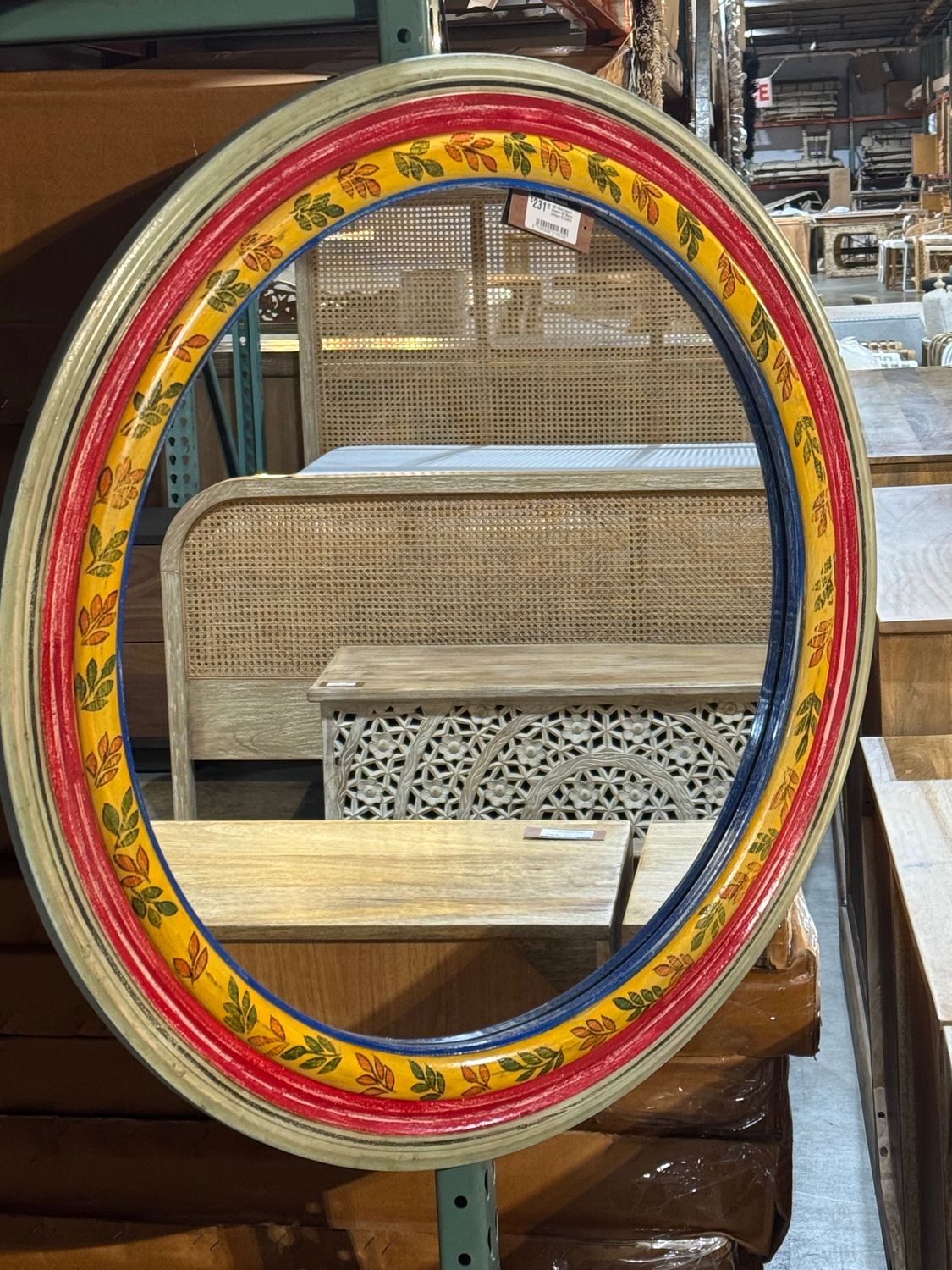 WD Hand Carved Painted RD Mirror Antique 35.5x35.5