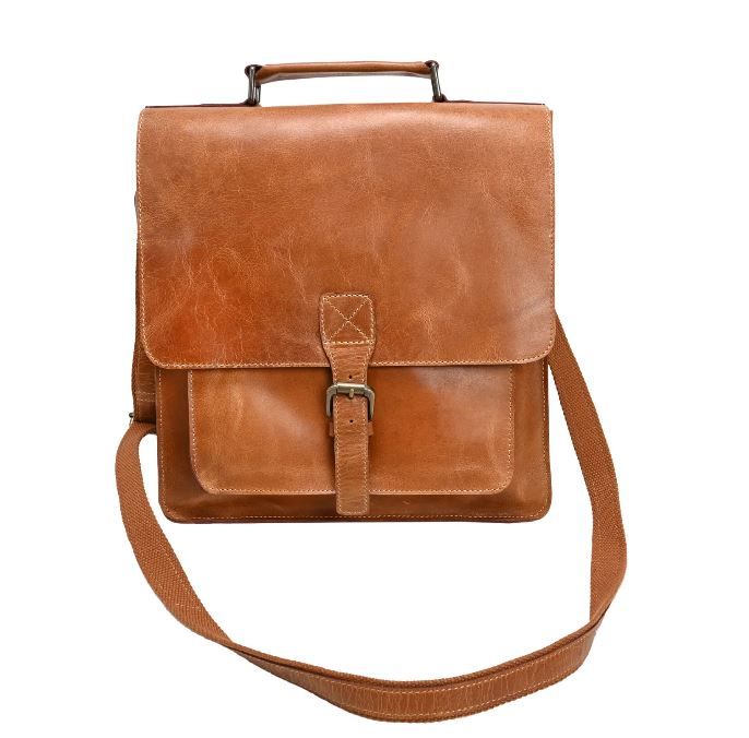 Buckled Messenger Bag - Tan Brown 12&quot;W x 3&quot;D x 12&quot;H
