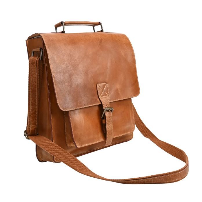 Buckled Messenger Bag - Tan Brown 12&quot;W x 3&quot;D x 12&quot;H
