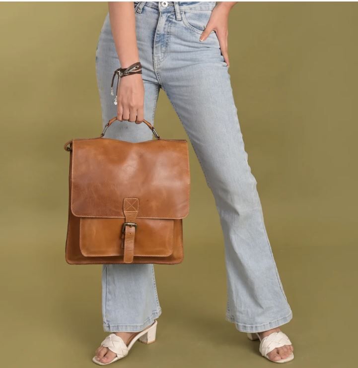 Buckled Messenger Bag - Tan Brown 12&quot;W x 3&quot;D x 12&quot;H