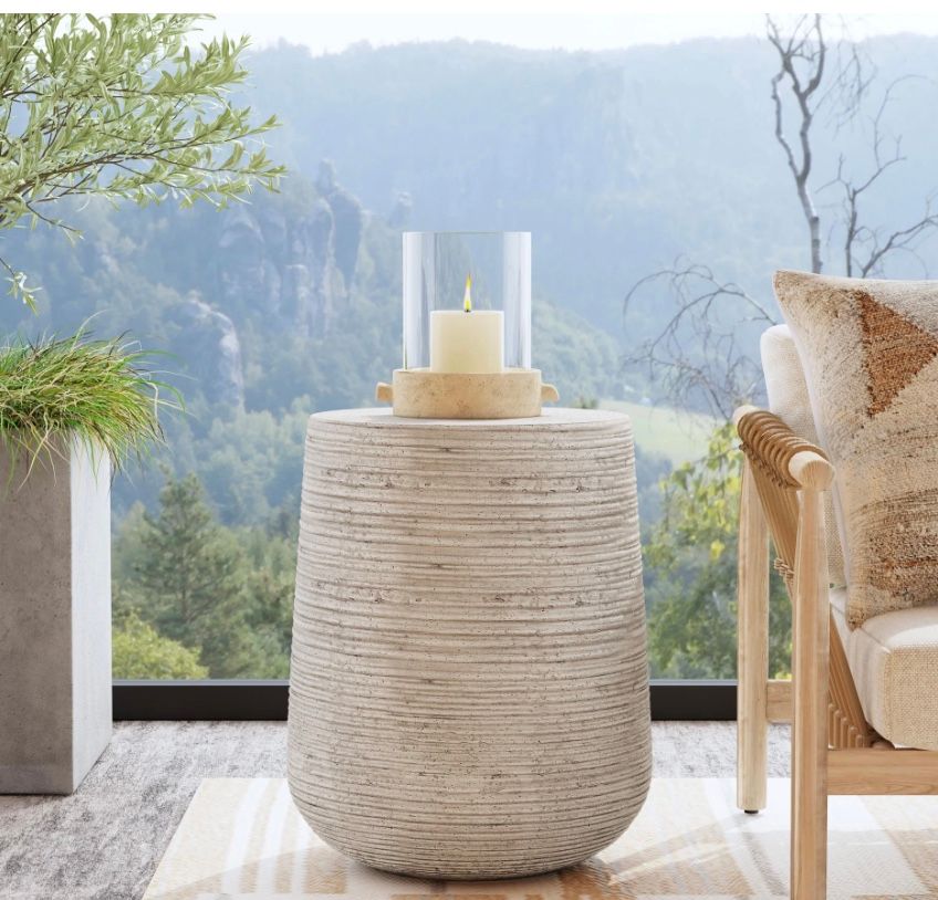 Round lined Outdoor End Table Light Gray  18.5W x 18.5D x 22.5H
