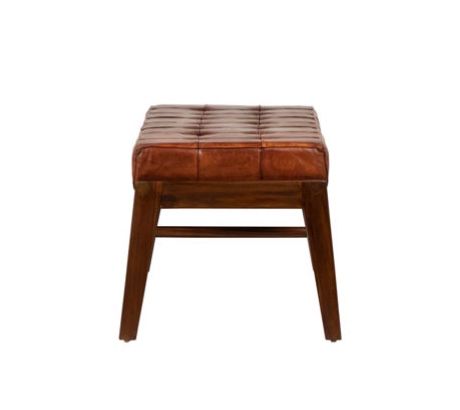 Brown tufted leather Bench W: 49 in D: 21 in H: 18 in Seat Depth: 20 in Seat Height: 18.5 in