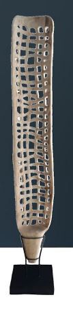 Hand Carved Leaf Sculpture 84.5 H"x14"x12" black stand 16" widest point sculpture