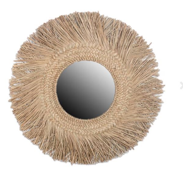 Angled Brush Edge Braided Seagrass Mirror W: 30&quot; | D: 0.6&quot; | H: 30&quot; Mirror 12&quot;