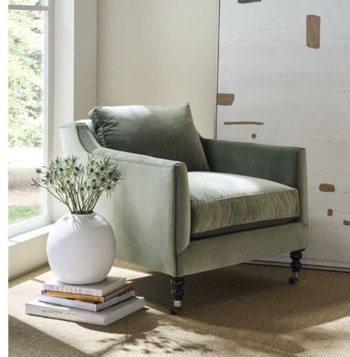 Madeline Express Chair - Antiqued Moss Velvet  L33” D36” H32”