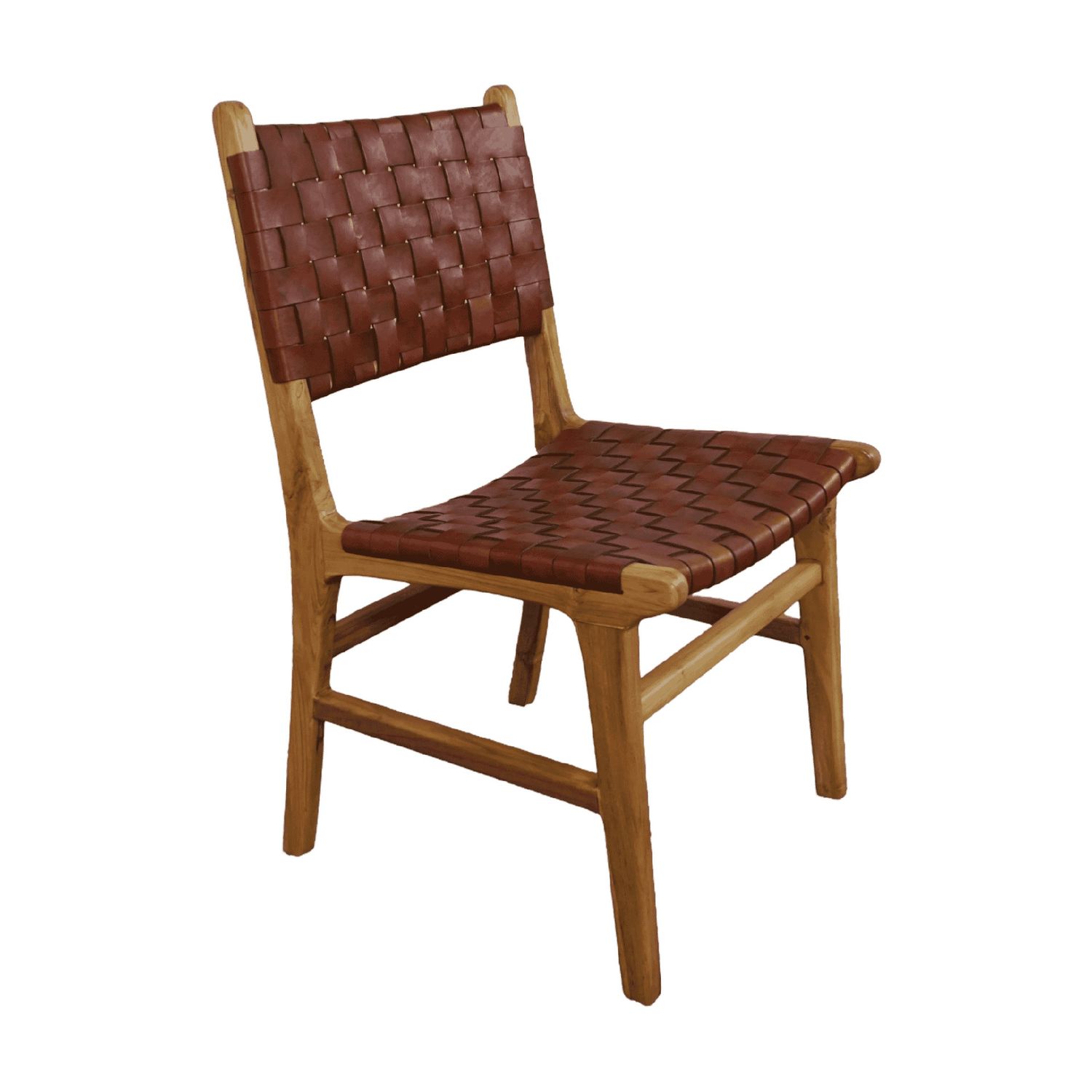 Woven Leather and Teak Dining Chair 28x25x24