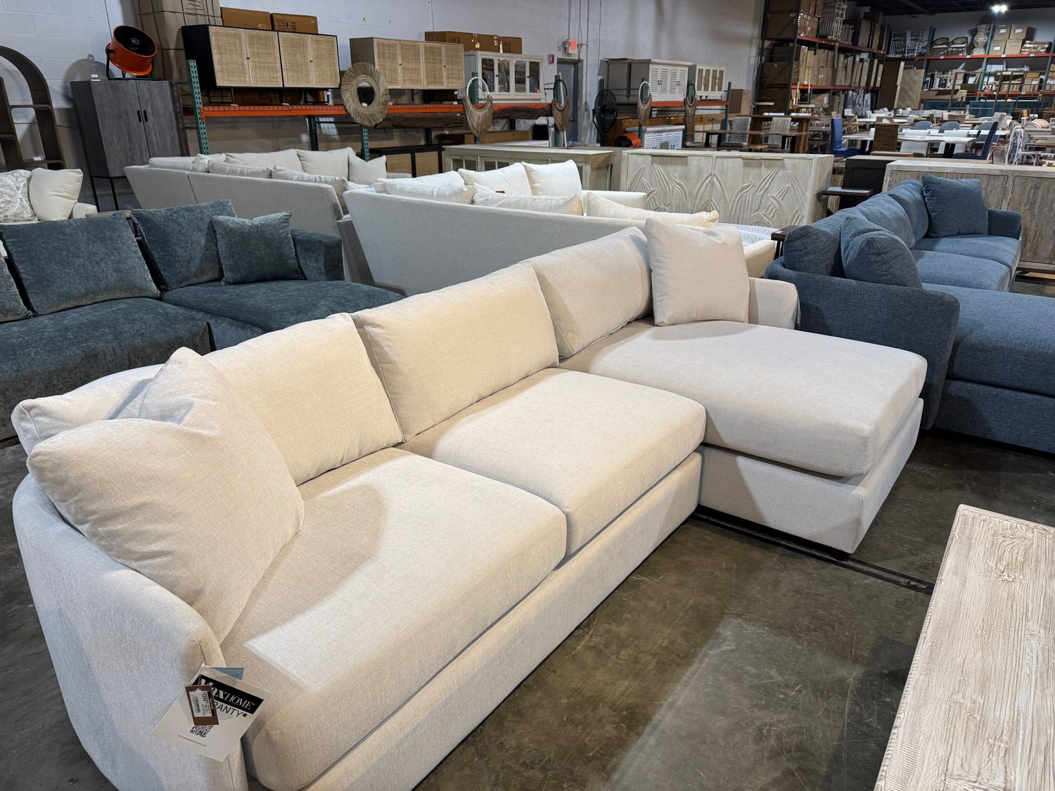 Curves Sofa LSE Chaise Linen + 118&quot;W x 40&quot;D x 36&quot;H x 60&quot;D Chaise