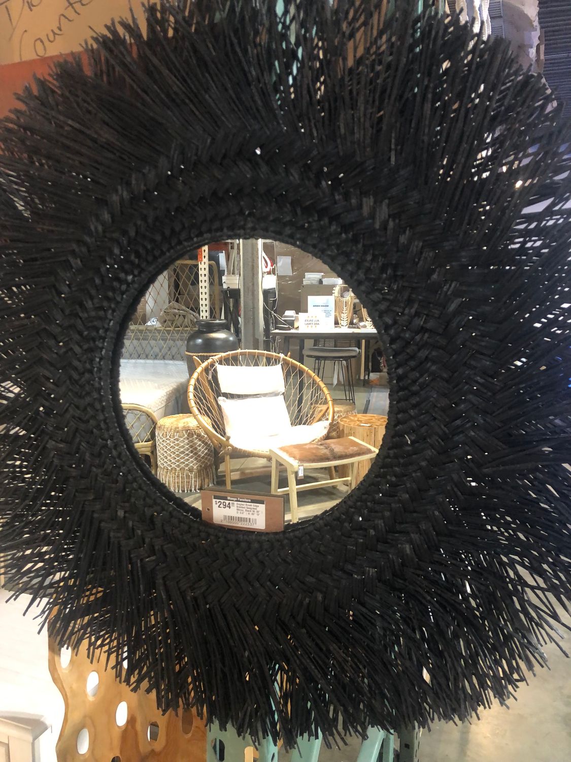 Angled Brush Edge Braided Seagrass Mirror, Black W: 30&quot; | D: 0.6&quot; | H: 30&quot; 12&#39; Mirror