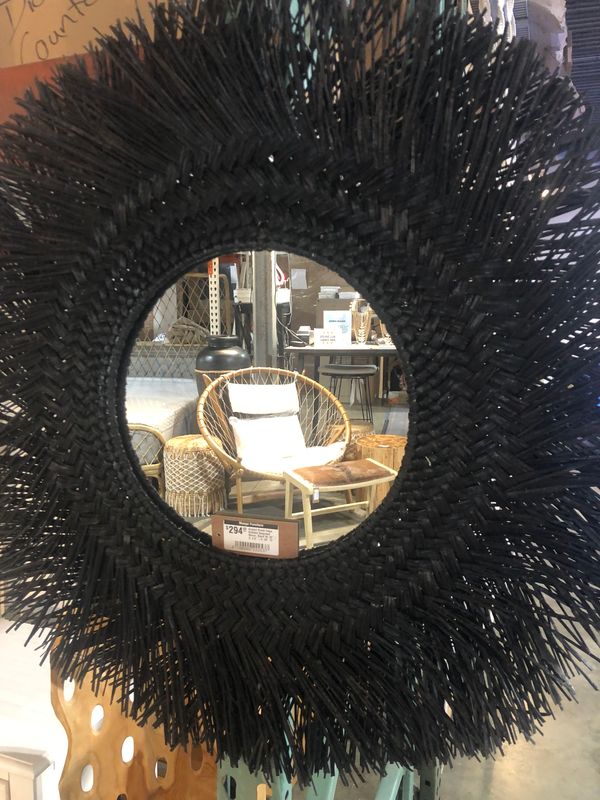 Angled Brush Edge Braided Seagrass Mirror, Black W: 30&quot; | D: 0.6&quot; | H: 30&quot; 12&#39; Mirror