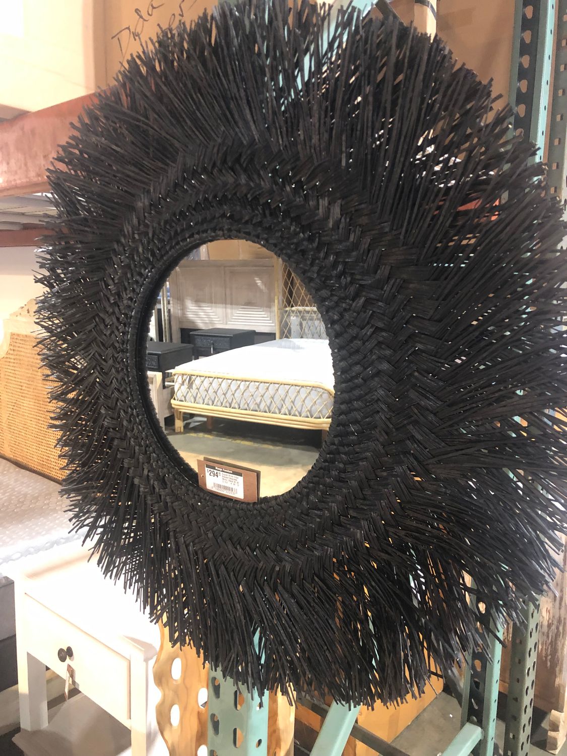 Angled Brush Edge Braided Seagrass Mirror, Black W: 30&quot; | D: 0.6&quot; | H: 30&quot; 12&#39; Mirror