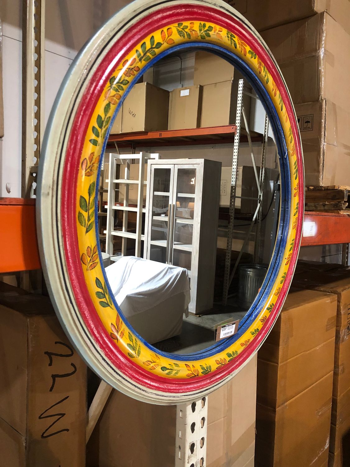 WD Hand Carved Painted RD Mirror Antique 35.5x35.5