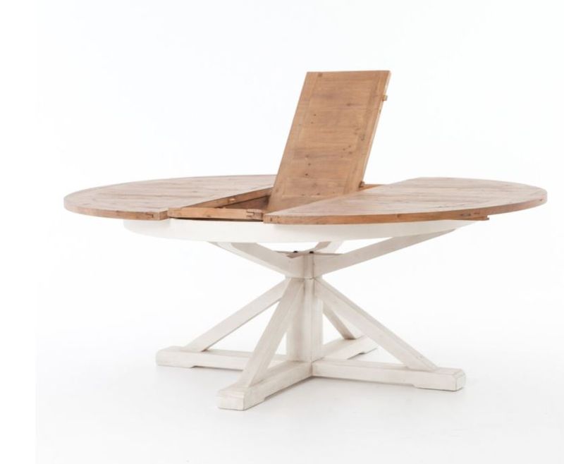 Extension Dining Table - 2 tone Driftwood Natural Crm Legs  63" -79" x 63" w  x  30.75  H