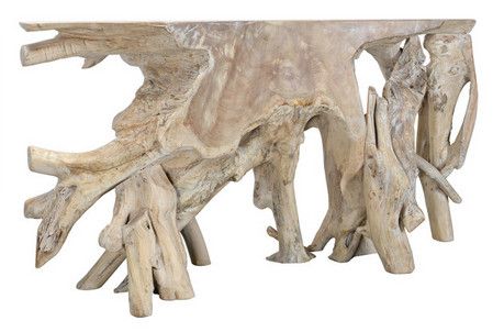 Teak Root Console Table 70-71&quot;  Natural White Wash