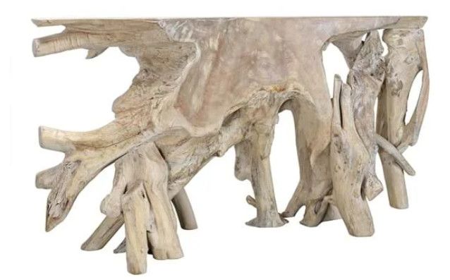 Teak Root Console Table 70-71" x 20" D x 30" H Natural White Wash