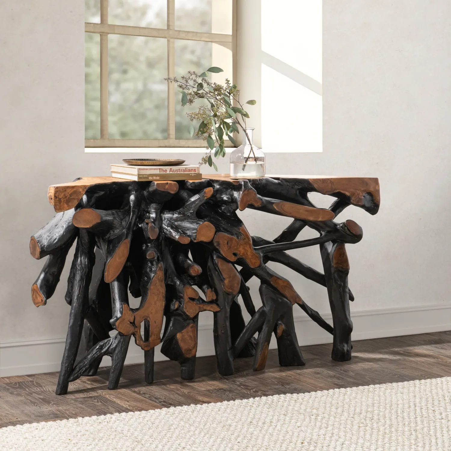 Black Teak Root Console 60&quot;