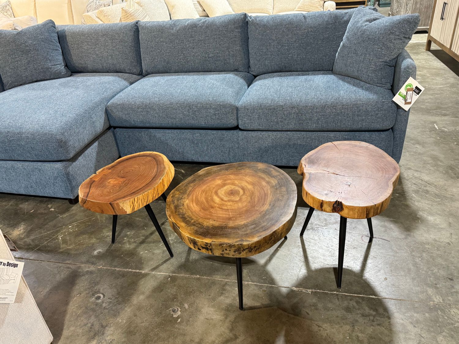 Wd. Iron Live Edge End Table (Set of 3) 22x22x14.5  18x18x18. 12x12x16
