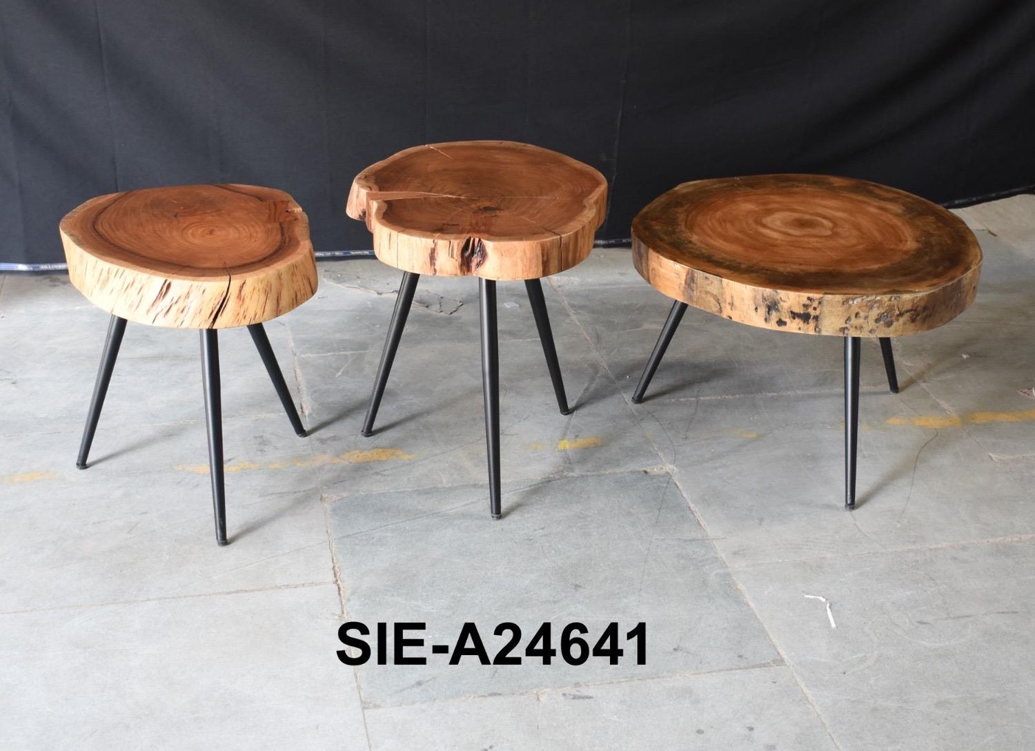 Wd. Iron Live Edge End Table (Set of 3) 22x22x14.5  18x18x18. 12x12x16