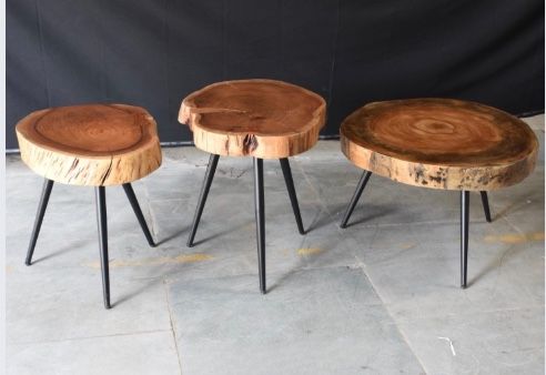 Wd. Iron Live Edge End Table (Set of 3) 22x22x14.5  18x18x18. 12x12x16