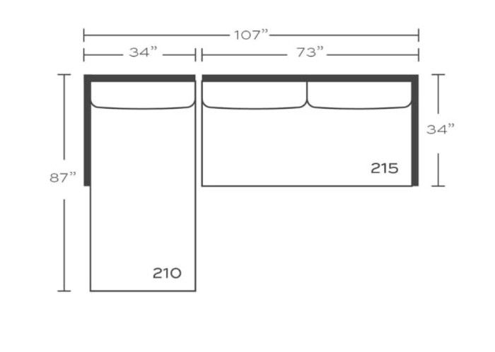 Leo 2 pc RS Chaise-VR309-69-WO- 87 &quot;x 107&quot; x 36&quot; H x 34&quot; D (BLISS CUSHION) SUSTAIN KP