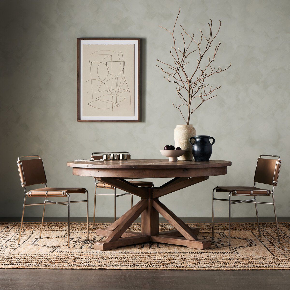 Extension Dining Table - 2 tone Driftwood Natural Crm Legs  63&quot; -79&quot; x 63&quot; w  x  30.75  H