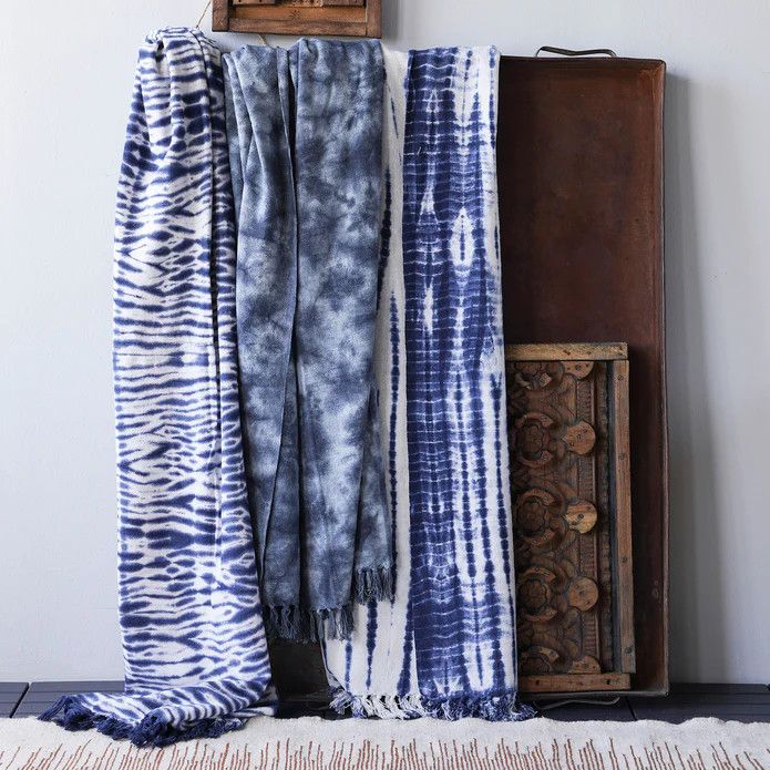 Blue Indigo back ground Style Slub Cotton Throw 51¼" x 67" Blue Indigo back ground Style Slub Cotton Throw 51¼" x 67"