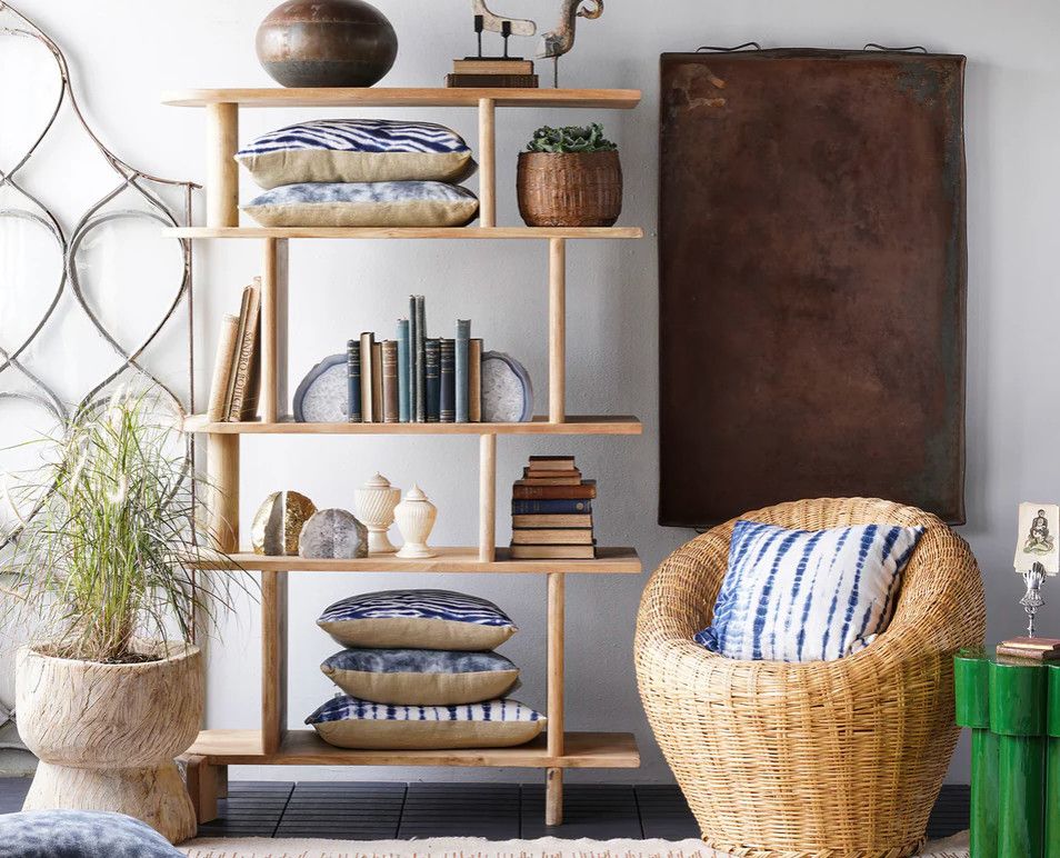 Indigo Shibori Style Slub Cotton Pillow 24x24