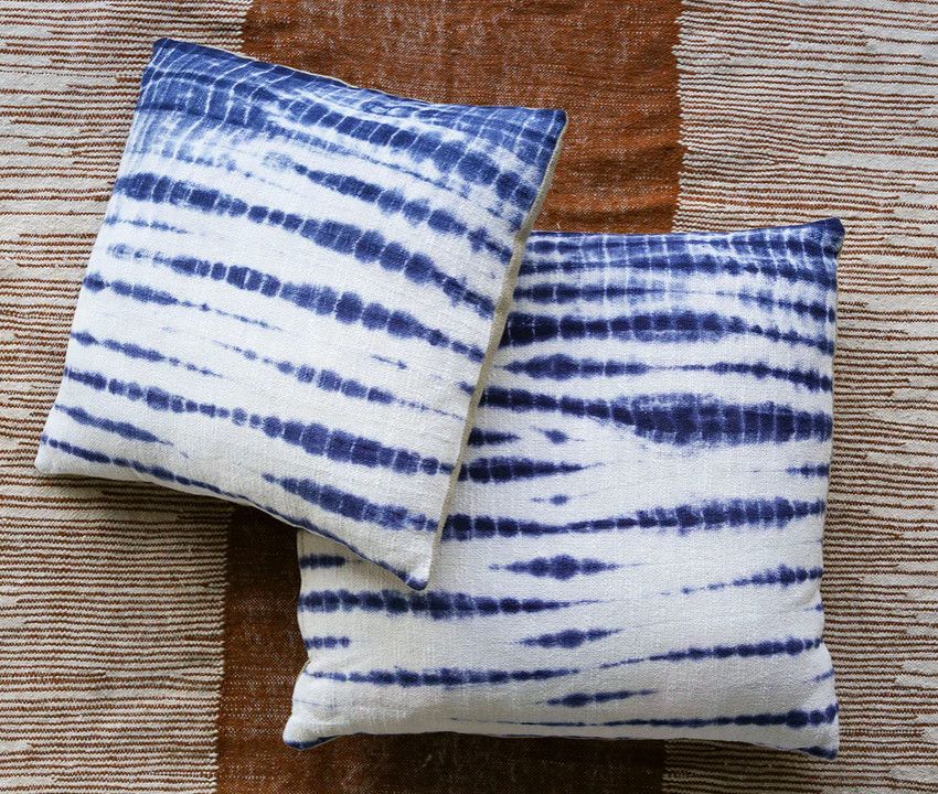 Indigo Shibori Style Slub Cotton Pillow 24x24