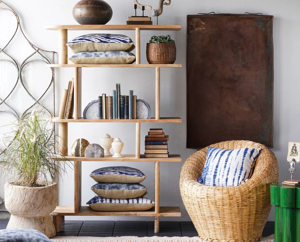 Indigo Shibori Style Slub Cotton Pillow w Zipper 24&#39; x 24&quot;