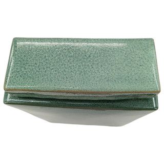 LARGE GREEN RECTANGULAR CERAMIC CANISTER 11 x 6 x 16