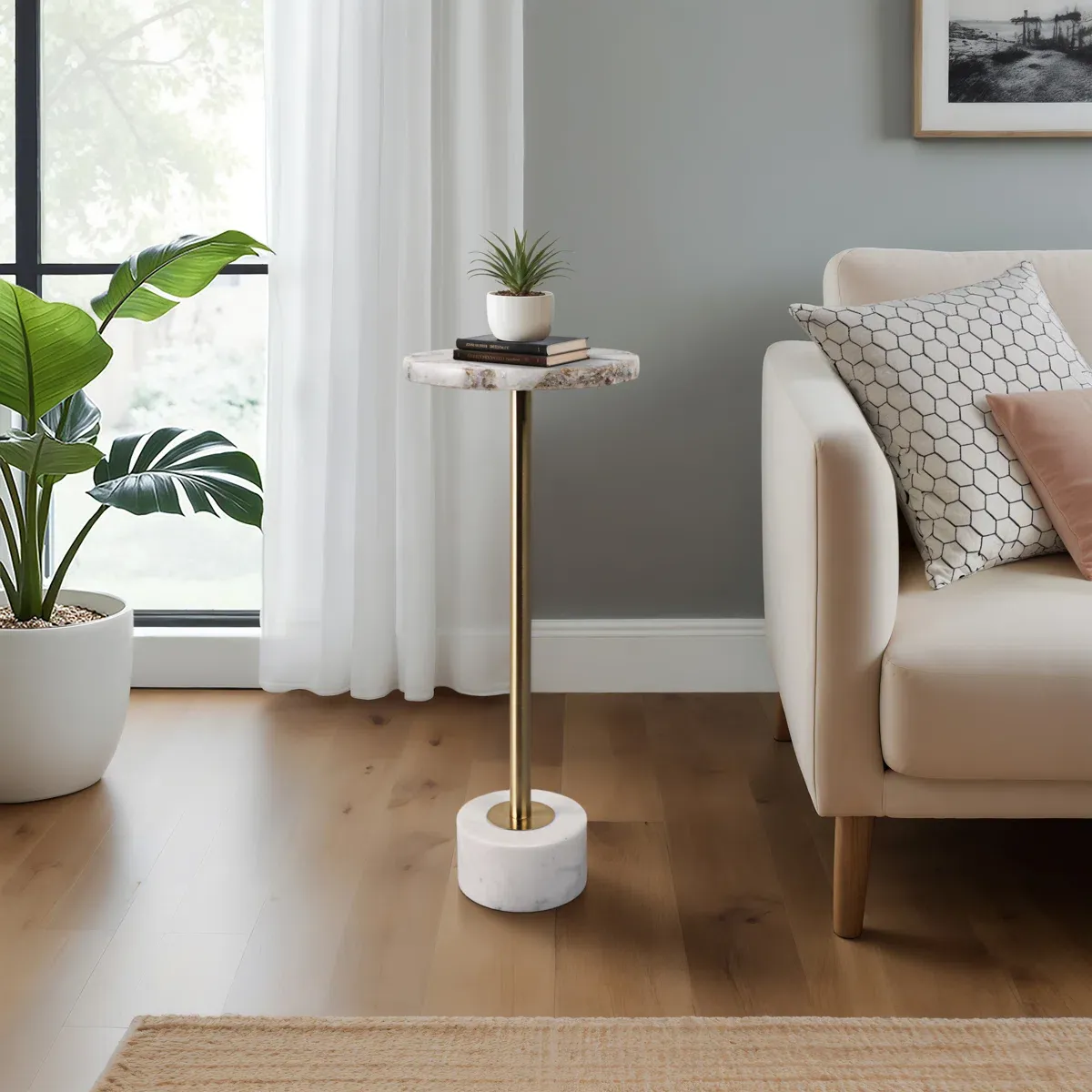 Agate &amp; Marble Accent Side Table  10&quot; x 10&quot; x 24&quot; H