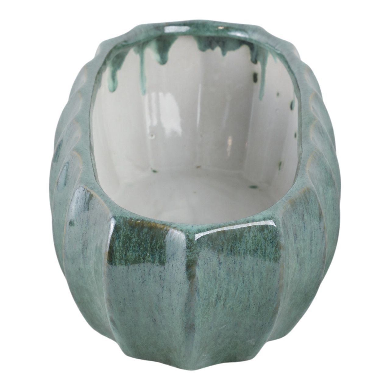 BLUE GREEN CERAMIC BOWL 16 x 8 x 4