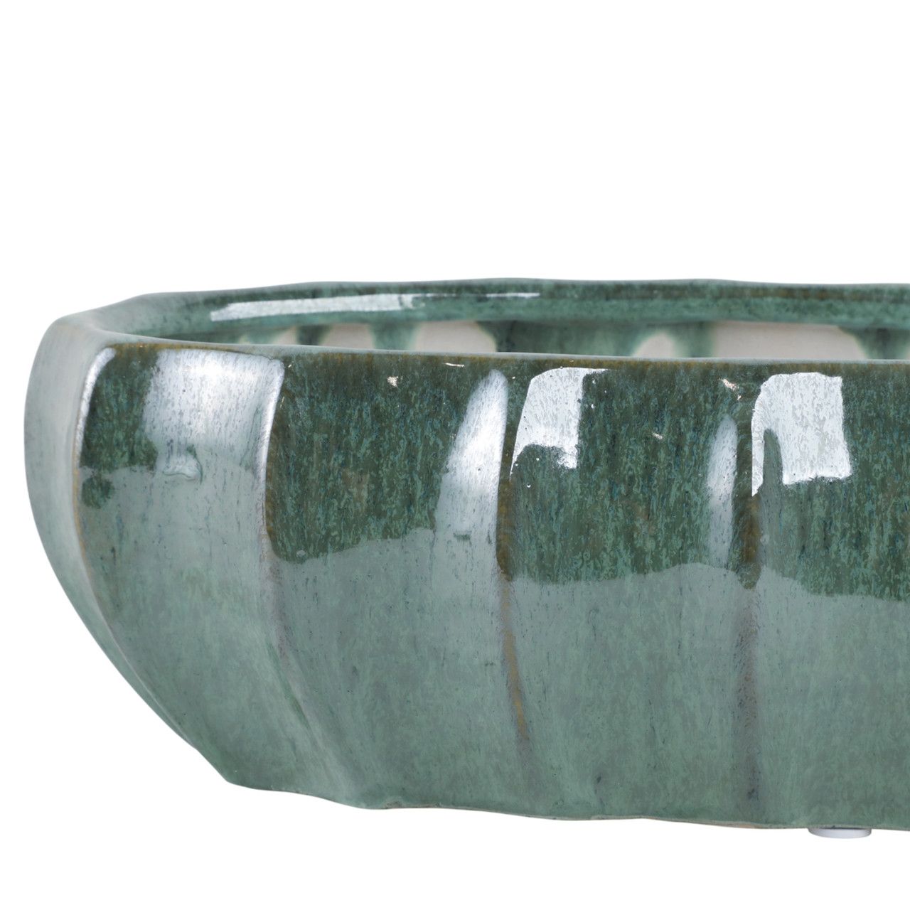 BLUE GREEN CERAMIC BOWL 16 x 8 x 4